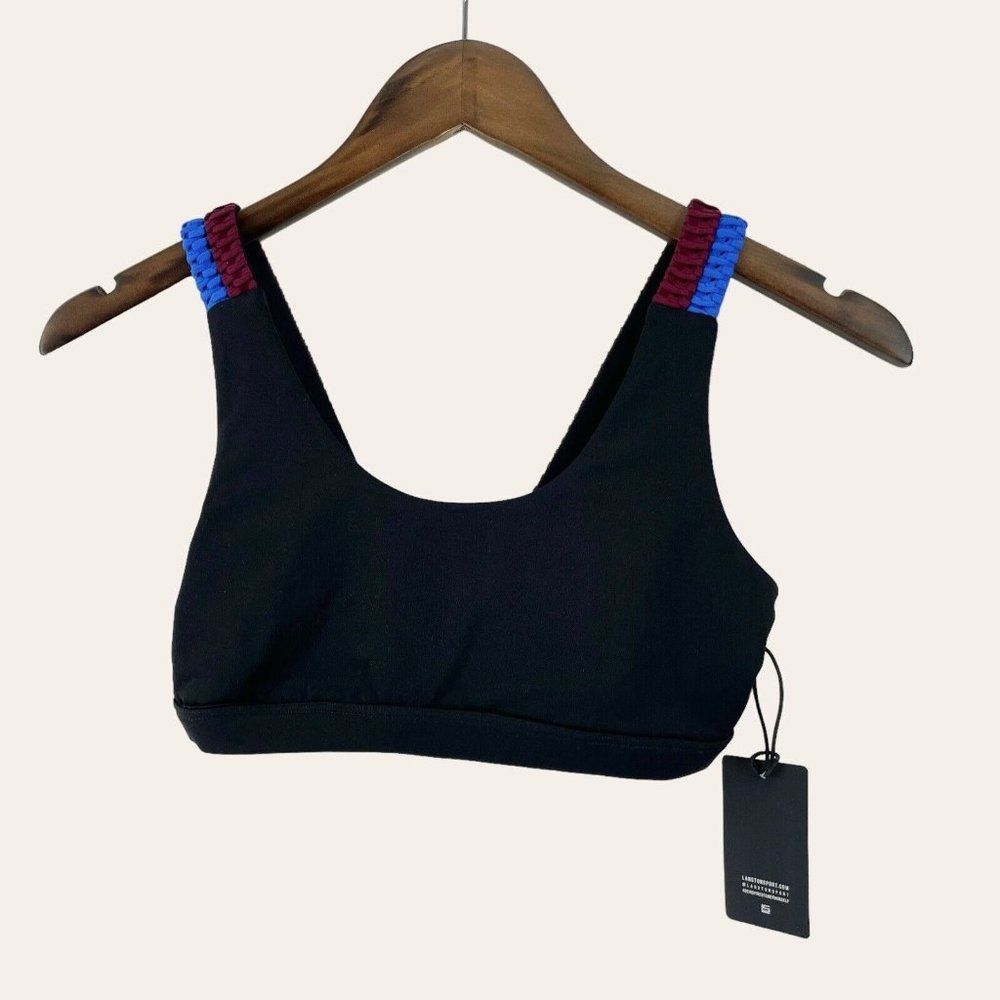 Lanston Black Sports Bra Colorful Macrome Straps